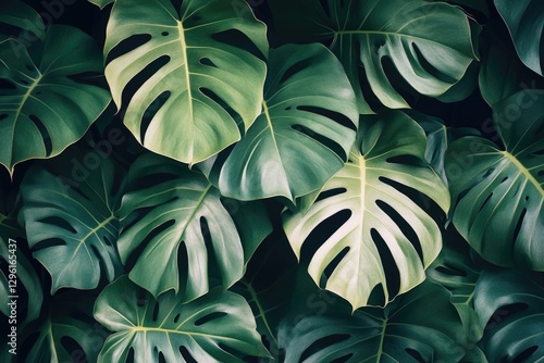 Wallpaper Mural Photograph of dense tropical palm leaves with varied sizes and textures against a blurred gray background. Torontodigital.ca