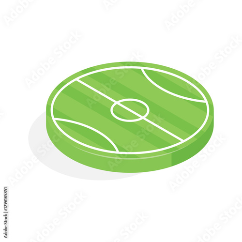 Isometric icon of soccer field for football matches and training.