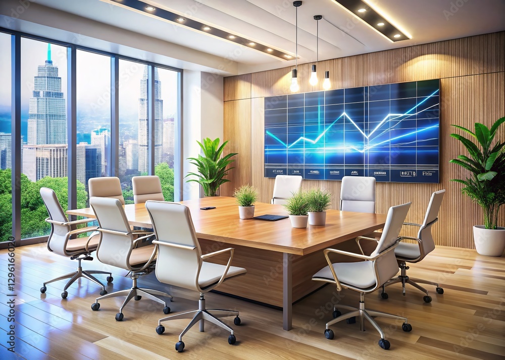 Calm Collaborative Economists: Modern Conference Room Stock Photo Calm Collaborative Economists: Modern Conference Room Stock Photo