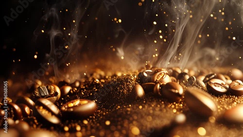 Roasted Coffee Beans in Dynamic Motion, Captivating Aroma