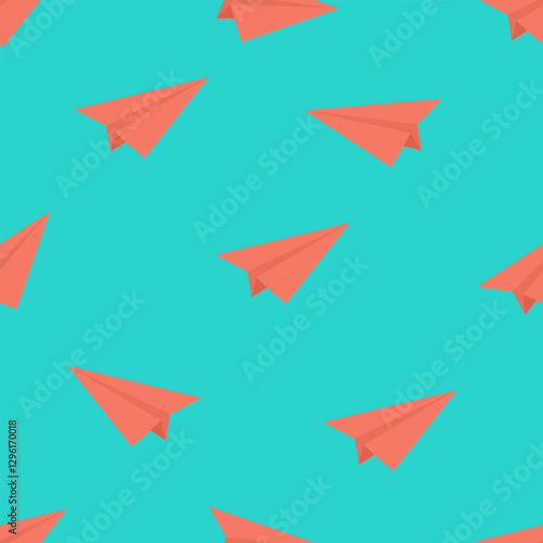 Vector seamless pattern with red origami airplane.