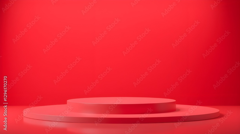 Minimalist Red Platform Pedestal on Solid Red Background – High-Resolution 3D Render for Product Display Minimalist Red Platform Pedestal on Solid Red Background – High-Resolution 3D Render for Product Display
