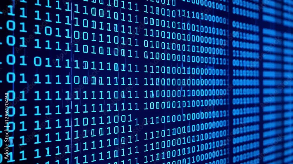 Abstract representation of binary code on a digital screen, showcasing data flow and technology Abstract representation of binary code on a digital screen, showcasing data flow and technology