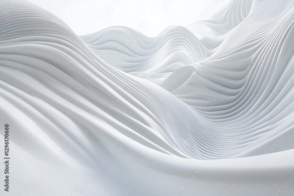 Fototapeta premium Abstract White 3D Wave Background Elegant Smooth Flowing Lines Modern Minimalist Design Digital Art Texture Pattern Graphic Illustration Soft Light 