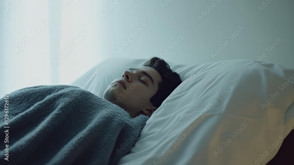Rare illness patient resting on a comfortable bed with a soft blanket. Featuring comfort and rest Rare illness patient resting on a comfortable bed with a soft blanket. Featuring comfort and rest