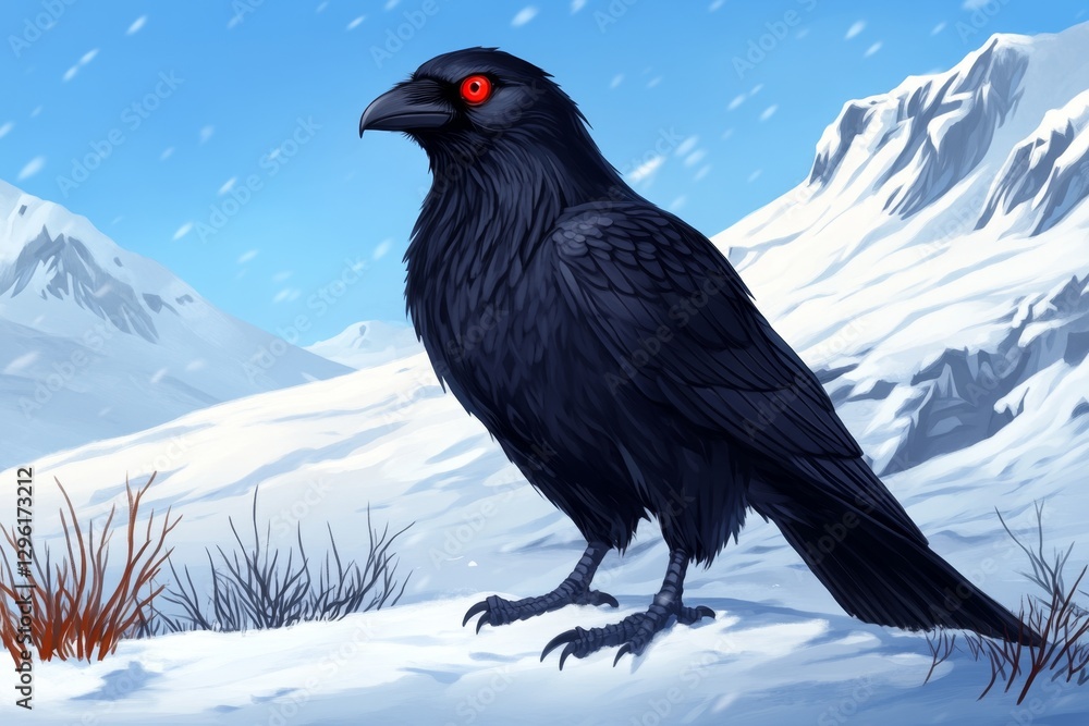 Fototapeta premium Black crow standing on a white background, high-resolution photography, realistic and detailed