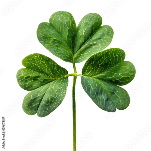 Detailed view of a four-leaf clover symbolizing luck, fortune, and nature's beauty. The bright green leaves contrast against a clean background, creating a fresh and harmonious appearance.