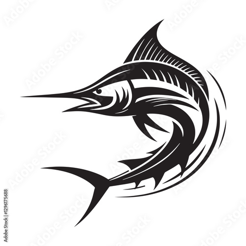 Grand Marlin silhouette, a stunning depiction of oceanic beauty - Marlin illustration - Minimalist Marlin vector - Fish silhouette
