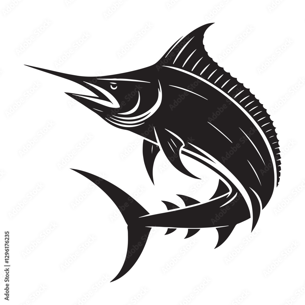 Obraz premium Iconic Marlin silhouette, the ultimate symbol of sport fishing - Marlin illustration - Minimalist Marlin vector - Fish silhouette 