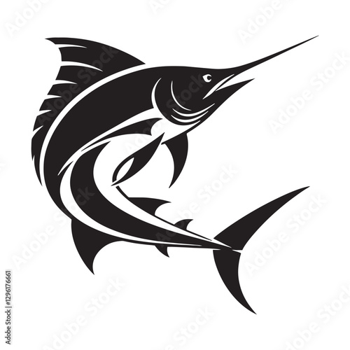 Striking Marlin silhouette, an oceanic masterpiece - Marlin illustration - Minimalist Marlin vector - Fish silhouette

