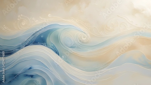 Elegant Abstract Ocean Waves in Soft Pastel Colors - Flowing Artistic Design