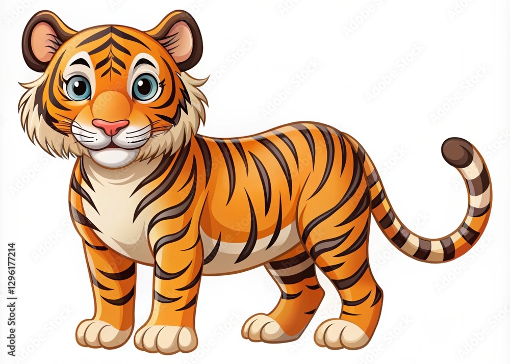 Obraz premium Cartoon Mammal Animal Tiger on a White Background