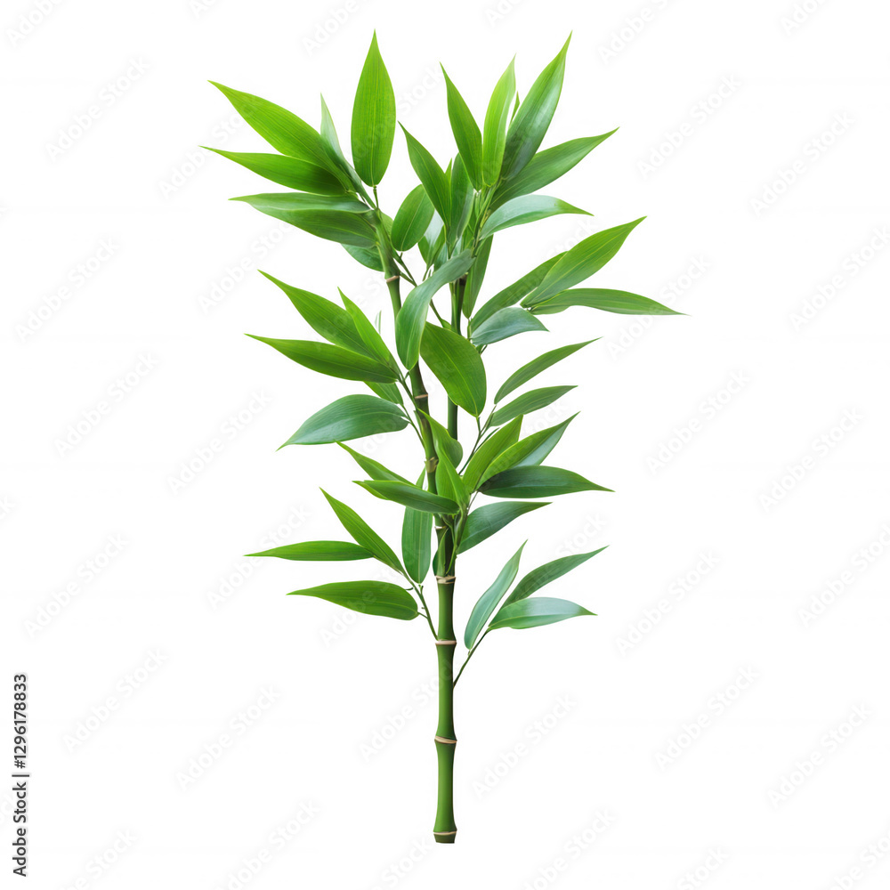 Naklejka premium Bright Green Bamboo Shoot Growing Upward Isolated on White Background, Symbolizing Growth and Nature