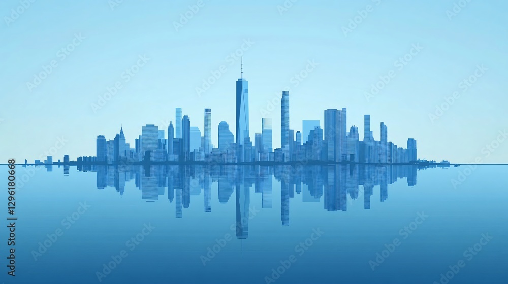 Fototapeta premium Stunning Manhattan cityscape with breathtaking reflections on the water, showcasing the beauty of the urban skyline and modern architecture.