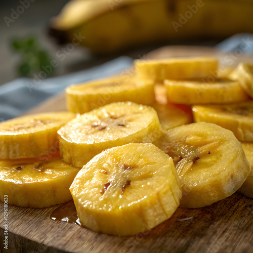 ripe banana fruit slices close up