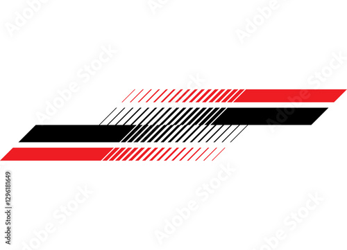 Red and black striped stripe for vehicle body, with black and red lines, speed and movement.  for sports, racing or modern car design, sportswear, toys.  Vector background. Decorative strip.