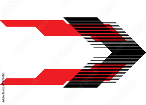 Vector arrow, pointer. Strip for car body, boat, toy, sportswear. Racing pattern. Striped design element with space for text. Red and black vector background with thin lines. Direction, navigation.