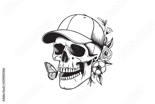 Skull with Roses and Floral Details vector