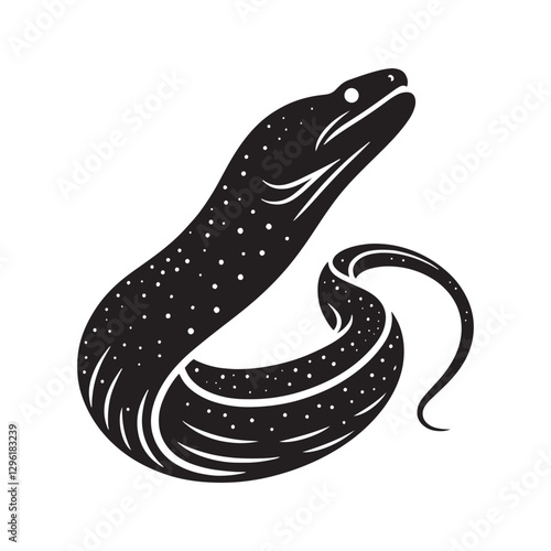 Predatory Moray Eel silhouette, the ocean’s ambush expert - Moray Eel illustration - Minimalist Moray Eel vector - Fish silhouette
