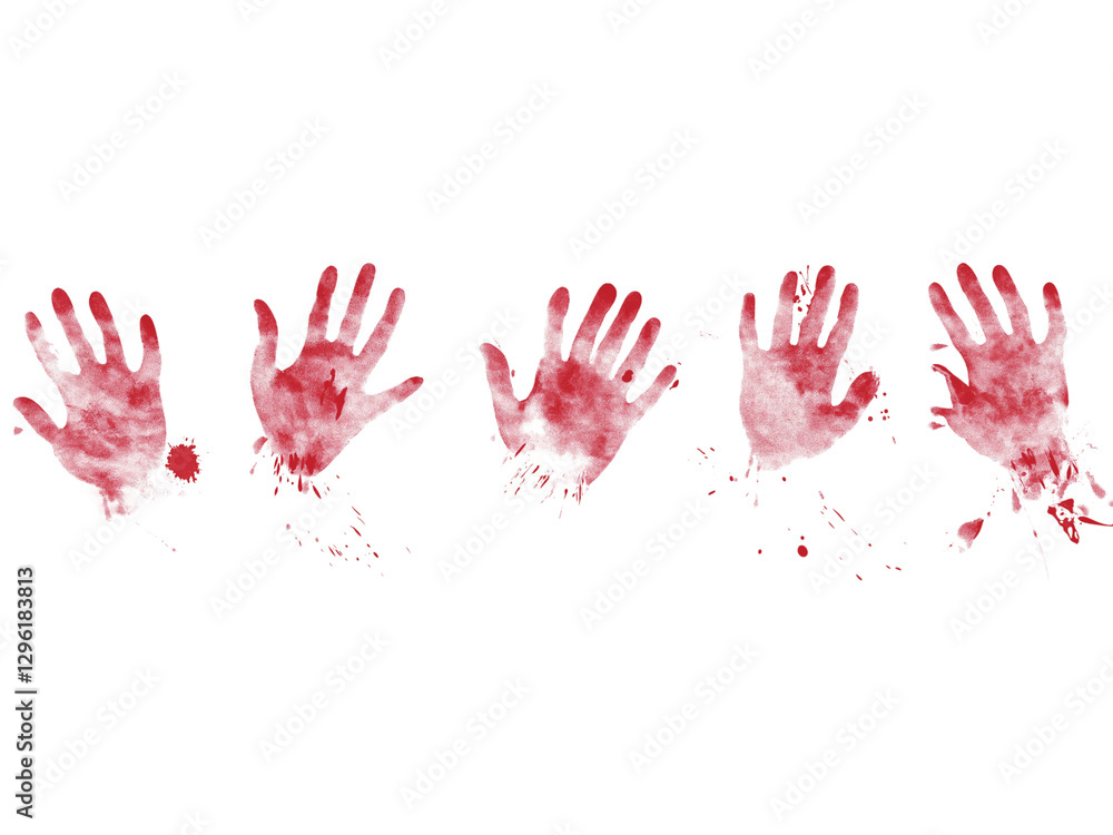 Set bloody handprint, gore isolated on png transparent background Set bloody handprint, gore isolated on png transparent background