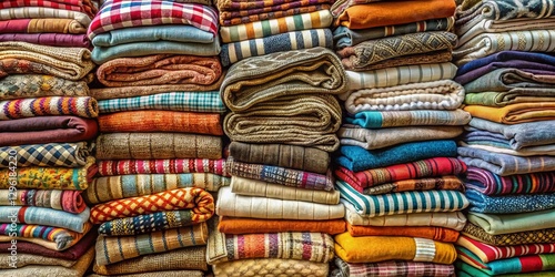 Wallpaper Mural Colorful Folded Blankets Aerial View: Cozy & Inviting Textile Stack Torontodigital.ca