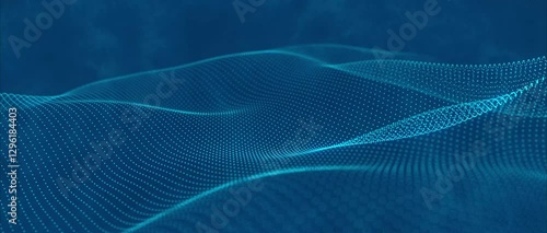 Abstract motion background shining blue particles. Digital connection network data, futuristic background. Seamless 4K loop video animation