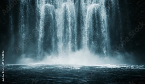 Majestic Waterfall Cascading Down Cliff in Dramatic Lighting