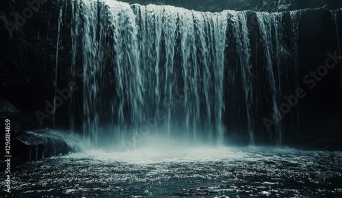 Serene Waterfall Cascading Over Rocks in Lush Green Landscape
