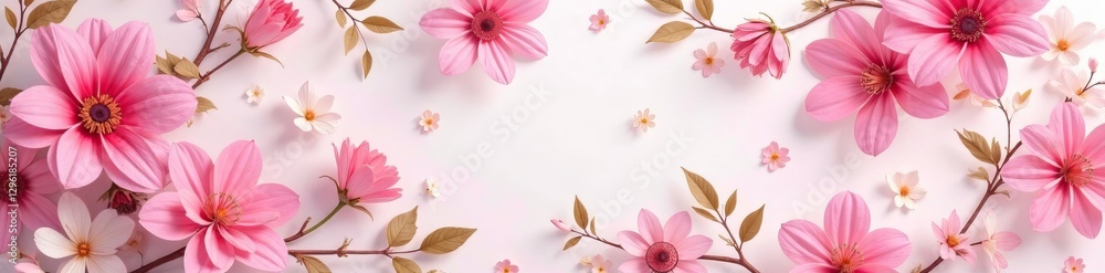 Seamless pink and white floral fabric design with delicate petals and leaves, textile, pink, leaves Seamless pink and white floral fabric design with delicate petals and leaves, textile, pink, leaves