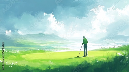 Wallpaper Mural Calm Golfer in Soft Afternoon Light on Golf Course Torontodigital.ca