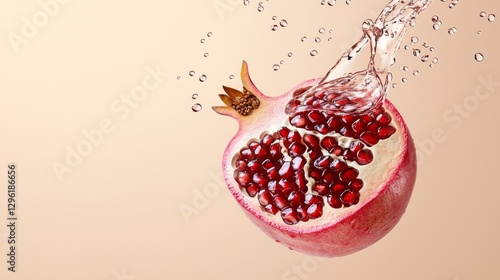 Refreshing splash of pomegranate juice kitchen food photography bright environment aerial view healthy concept