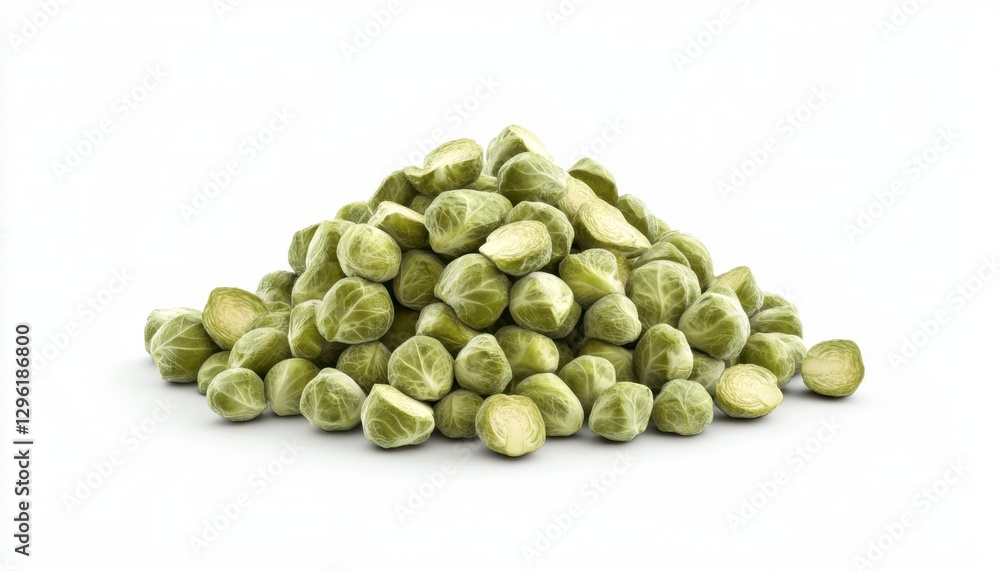 Fresh Green Brussels Sprouts Heap on White Background Fresh Green Brussels Sprouts Heap on White Background