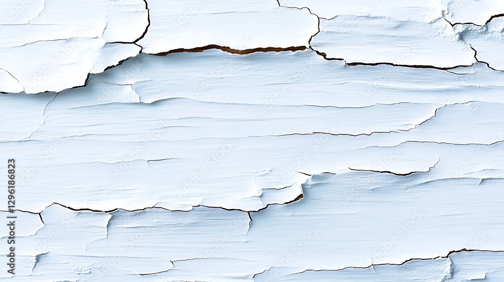 Obraz premium Cracked White Paint Texture Weathered Wooden Surface Distressed Background Rustic Design Element