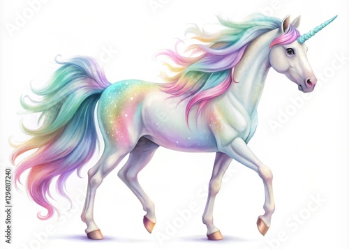 Wallpaper Mural Magical Unicorn with Pastel Colors on a White Background Torontodigital.ca