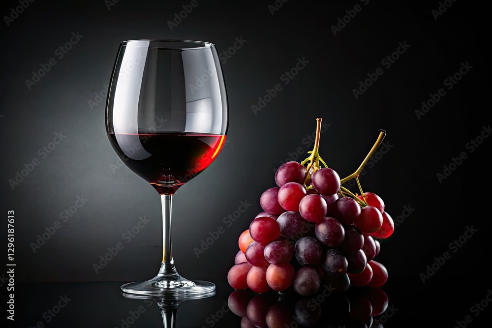 Silhouetted glass, succulent grape, black background; minimalist wine art. Silhouetted glass, succulent grape, black background; minimalist wine art.