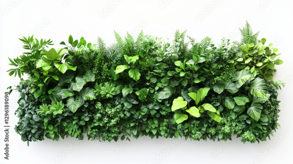 Obraz premium Plant wall that expends across half of the photo, remaining area on a white background.
