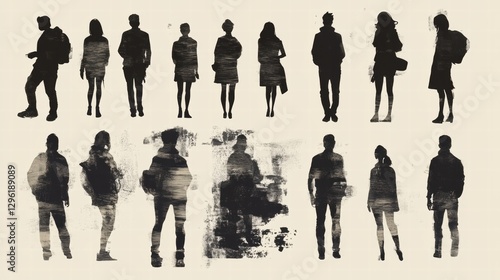 Silhouettes  Diverse People  Urban Crowd  Abstract Art