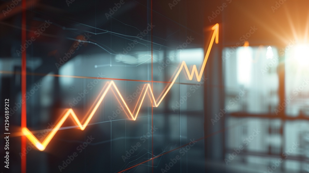 Glowing upward arrow graph on digital screen symbolizing positive company growth and future outlook, representing business success and financial progress. Glowing upward arrow graph on digital screen symbolizing positive company growth and future outlook, representing business success and financial progress.