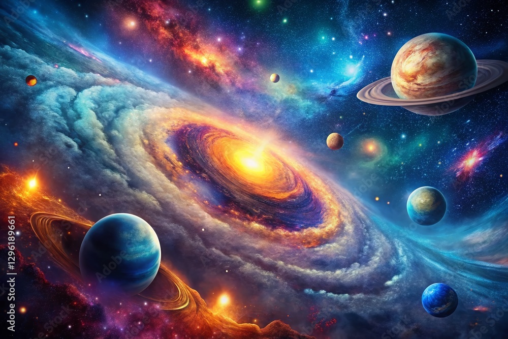 Cosmic Double Exposure: Swirling Galaxies and Nebulae in Vibrant Colors Cosmic Double Exposure: Swirling Galaxies and Nebulae in Vibrant Colors
