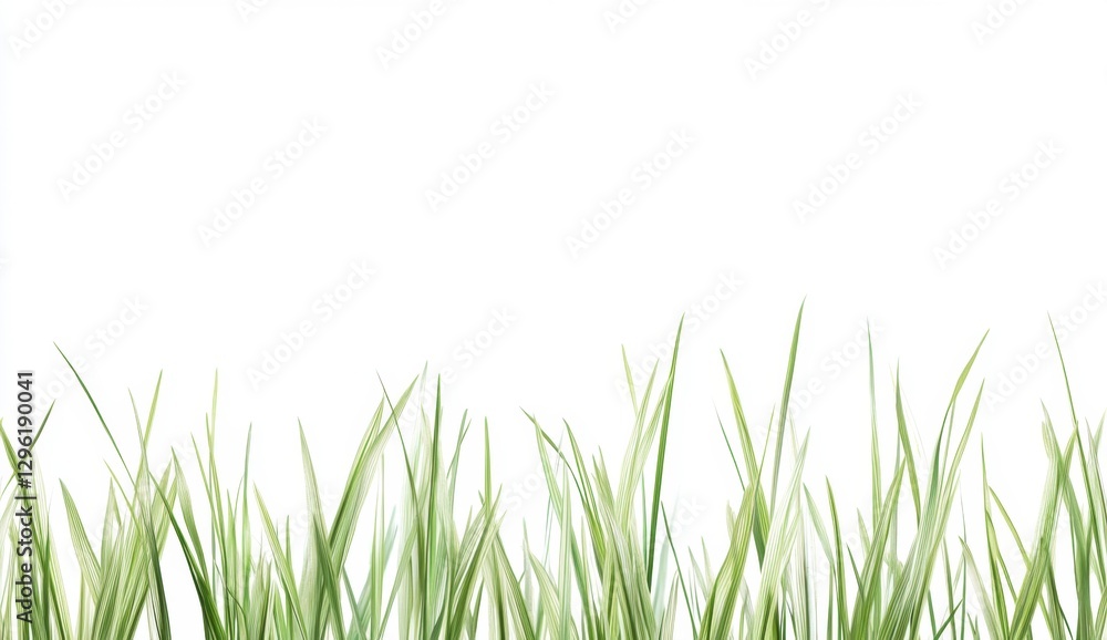 Lush Green Grass Blades with Soft White Background for Design Use Lush Green Grass Blades with Soft White Background for Design Use