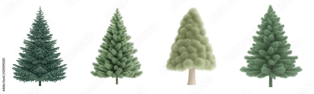 Fototapeta premium A Collection of Four Distinctive Trees Isolated on a White Background