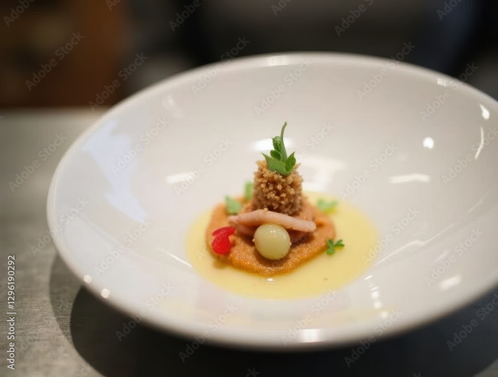 Exquisite Bite-Sized Masterpiece of Molecular Gastronomy on a Tasting Menu Exquisite Bite-Sized Masterpiece of Molecular Gastronomy on a Tasting Menu
