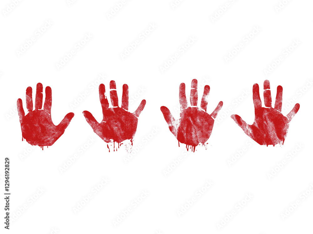 Set bloody handprint, gore isolated on png transparent background Set bloody handprint, gore isolated on png transparent background