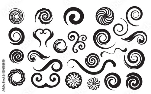 Swirl and Spiral Vector Set – Abstract Decorative Elements for Logos, Patterns, and Designs