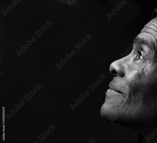 man thinking and looking ahead for the future with people stock image stock photo