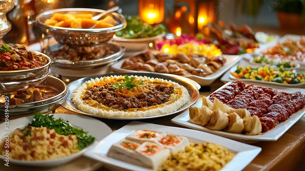 A Lavish Middle Eastern Feast: A Table Abundant with Delicious Dishes A Lavish Middle Eastern Feast: A Table Abundant with Delicious Dishes