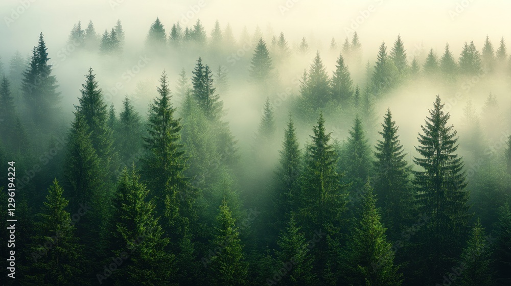 Misty mountain forest sunrise aerial view Misty mountain forest sunrise aerial view