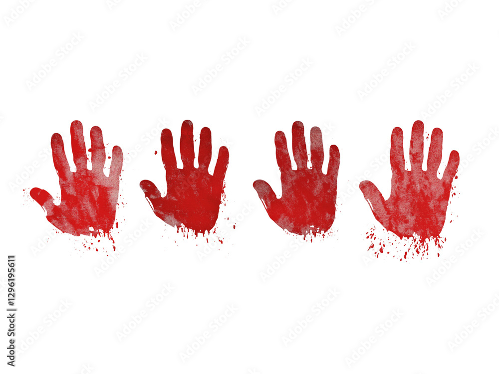 Set bloody handprint, gore isolated on png transparent background Set bloody handprint, gore isolated on png transparent background