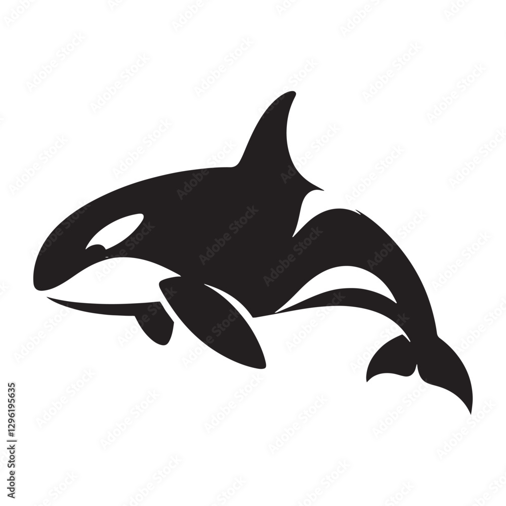Fototapeta premium Surging Orca silhouette, powerful and unstoppable - Orca illustration - Minimalist Orca vector - Fish silhouette