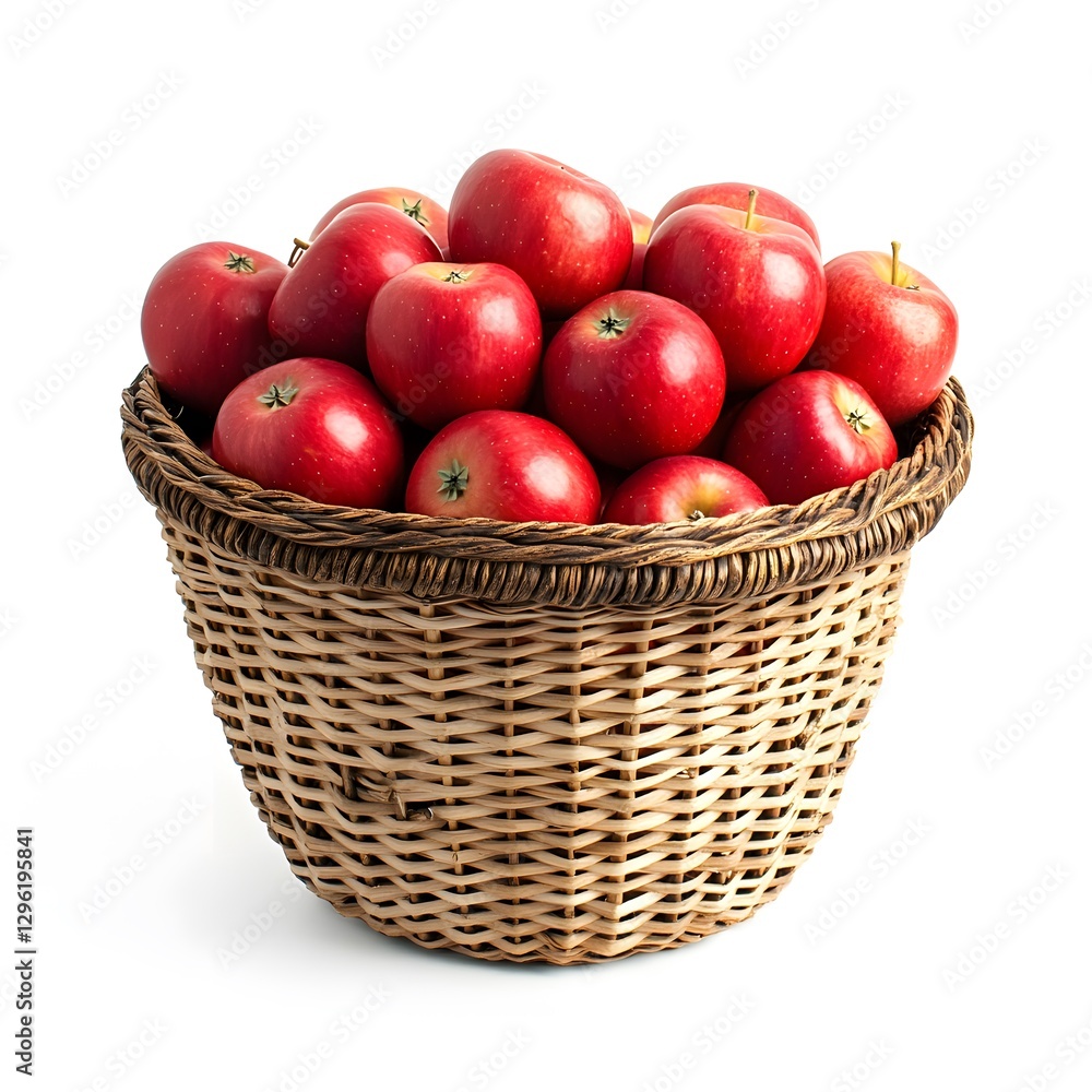 A Wicker Basket Overflowing With Bright Red Fresh Apples A Wicker Basket Overflowing With Bright Red Fresh Apples